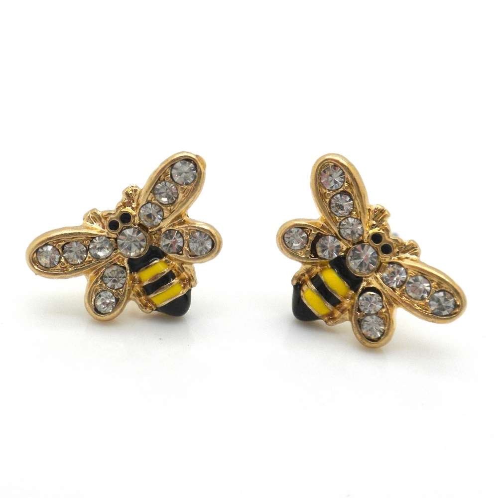 Bumble Bee Stud Earrings Gold Plated - Picture 2 of 3